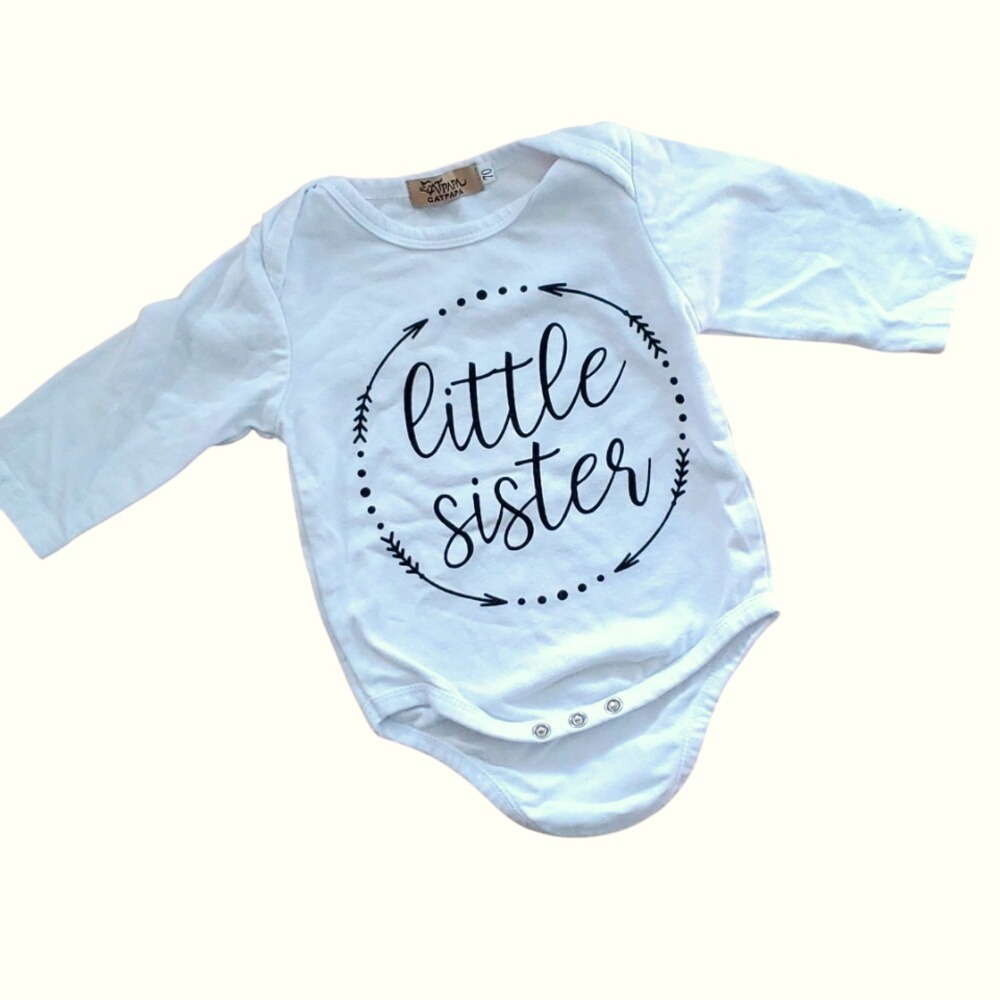 Atpapa Catpapa Girls "Little Sister" Long Sleeve Onesie Size 70 (6-12M)